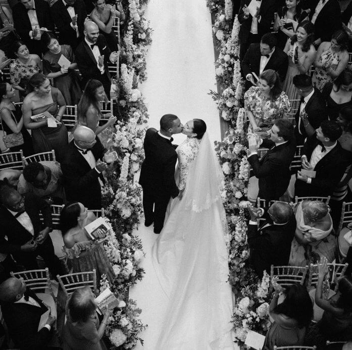 Bride and Groom Walking Down The Wedding Aisle at Country House, Hedsor House